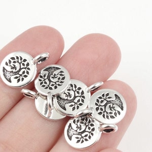 Antique Silver Charms Silver Tree of Life Charms TierraCast Bird Tree Pendant 11mm Mini Pendant Silver Jewelry Supplies Yoga Charms Woodland afbeelding 2