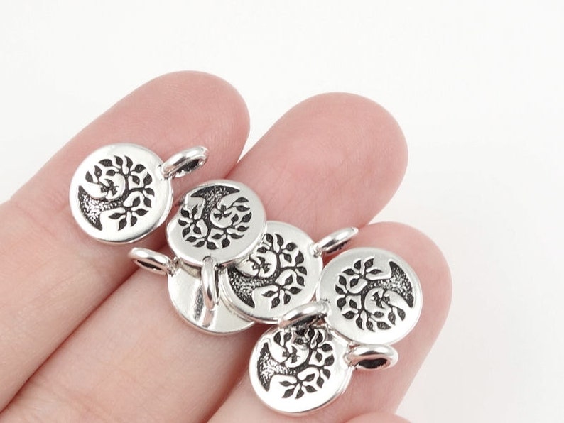 Antique Silver Charms Silver Tree of Life Charms TierraCast Bird Tree Pendant 11mm Mini Pendant Silver Jewelry Supplies Yoga Charms Woodland image 2