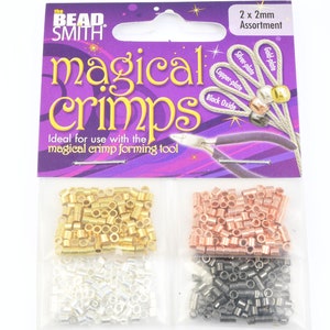500 Pieces - 2mm &quot;Magical Crimps&quot; by the Bead Smith - Assorted Silver Gold Copper Gunmetal Crimp Tube Bead Findings  (FB17)