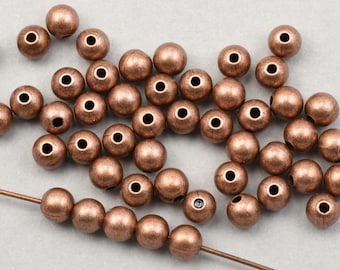 50 Pieces 4mm Round Beads - 4mm ANTIQUE COPPER Beads - Dark Copper Plated Lightly Seamed Ball Beads - Heishi Spacer Beads   FB134