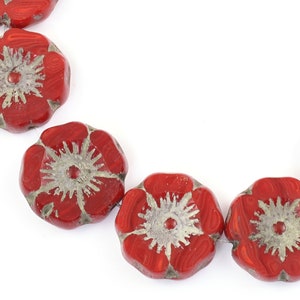 12mm Hibiscus Flower Beads Bright Red Opaline Mix with Light Grey Wash Czech Glass Flower Beads for Spring Jewelry 177 image 4