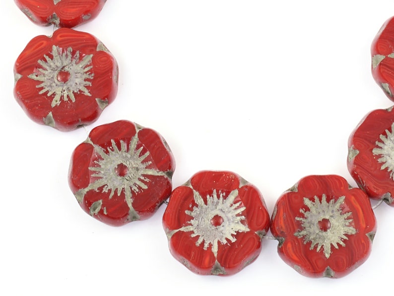 12mm Hibiscus Flower Beads Bright Red Opaline Mix with Light Grey Wash Czech Glass Flower Beads for Spring Jewelry 177 Bild 4