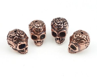 Sugar Skull Beads - Antique Copper Beads - TierraCast Rose Skull Day of the Dead Dia de los Muertos Supplies Halloween Creepy  (P933)