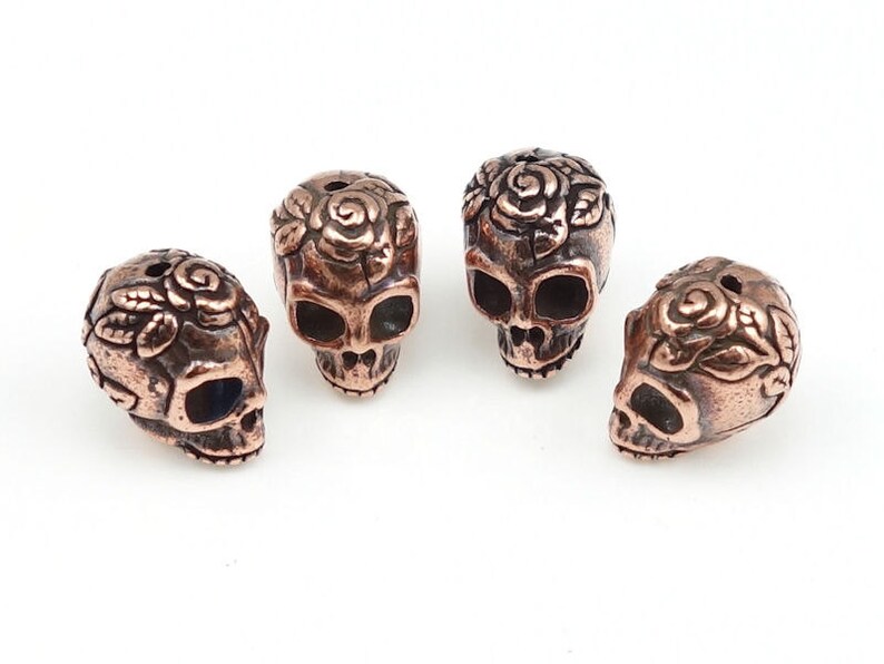 Sugar Skull Beads Antique Copper Beads TierraCast Rose Skull Day of the Dead Dia de los Muertos Supplies Halloween Creepy P933 image 1