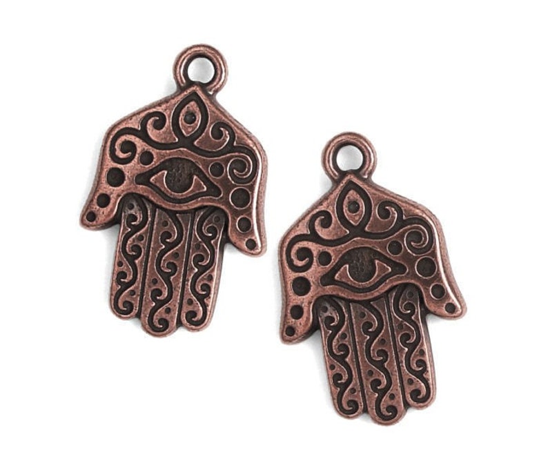 Copper Hamsa Hand Pendants Antique Copper Pendants TierraCast Kamsa Chamsa Hand Hamsa Pendant Yoga Charms for Meditation Jewelry P879 image 1