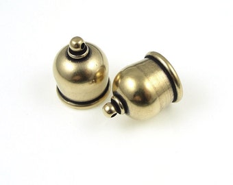 Fancy 10mm Kumihimo Caps - Light Antique Brass Kumihimo Cord Caps - TierraCast TAJ Cord Ends (PF2082)