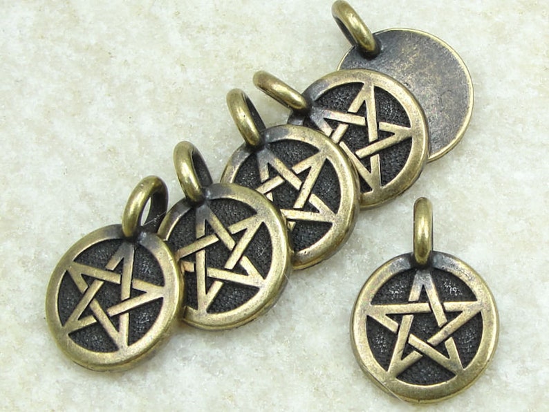 Tiny Antique Brass Pentacle Pendant TierraCast You Collection Pentagram Bronze Charm for Jewelry Making Metaphysical Wicca Pagan P1467 image 1