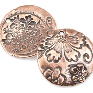 Antique Copper Pendant TierraCast Flora Pendant with Flowers for Boho Bohemian Jewelry 22mm Copper Charm P1772 image 2