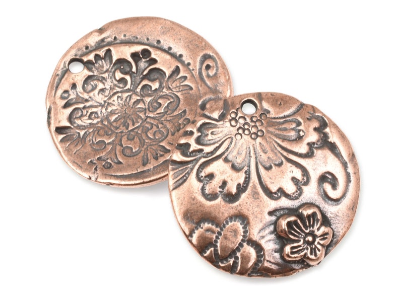 Antique Copper Pendant TierraCast Flora Pendant with Flowers for Boho Bohemian Jewelry 22mm Copper Charm P1772 image 2