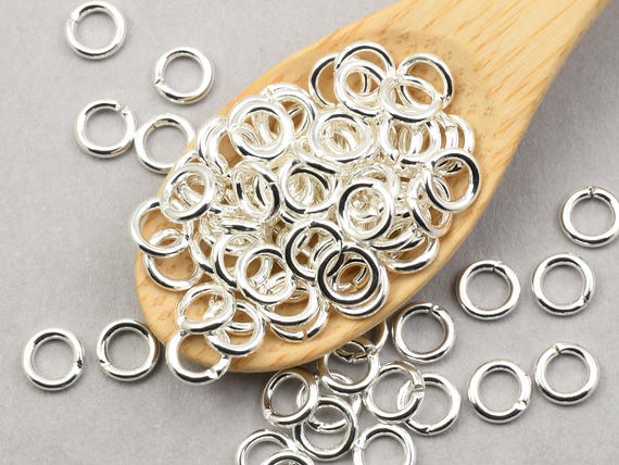 100+ Pieces 4mm OD 19 Gauge Silver Jumprings - BRIGHT SILVER Jump Rings - Sturdy Silver Plated Open Jump Ring Findings  #FB946