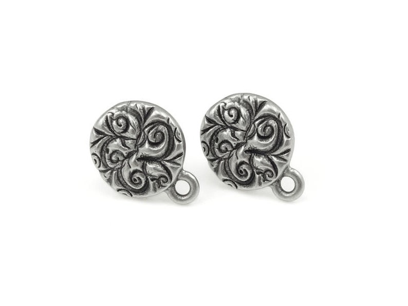 Dark Antique Silver Earring Posts TierraCast JARDIN Post Earring Findings Antique Pewter Fancy Ear Findings Bohemian Earring Studs P1414 image 2