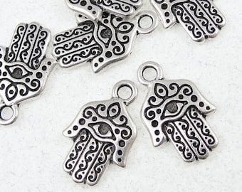 Hamsa Hand Charms - Antique Silver Charms - TierraCast Hamsa Drop Yoga Charms for Meditation Jewelry  (P880)