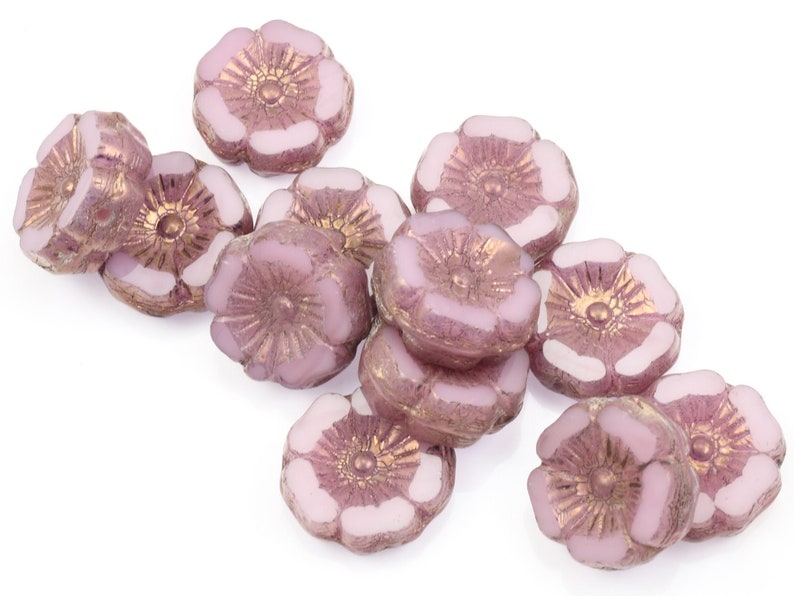 Perles de fleurs dhibiscus de 12mm Opaline rose avec bronze violet Perles de printemps pour bijoux dété Perles rose clair pour bijoux en fleurs 100 image 1