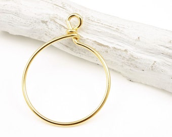 30mm Gold Plated 15 Gauge Wire Hoop by TierraCast - easily unhooks to open and add charms or large hole beads - 2 or more pieces (PF2145)