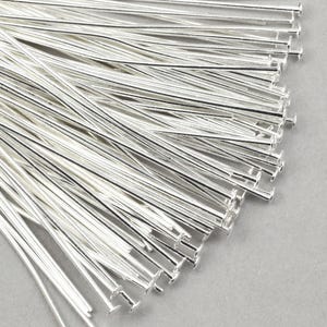 100 Pieces of 1.5" 22 Gauge Head Pin Findings - BRIGHT SILVER Headpins - 38mm 22g Silver Plated Jewelry Headpins for Wire Wrapping #FB521 image 1