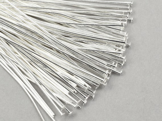 100 Pieces of 1.5" 22 Gauge Head Pin Findings - BRIGHT SILVER Headpins - 38mm 22g Silver Plated Jewelry Headpins for Wire Wrapping   #FB521