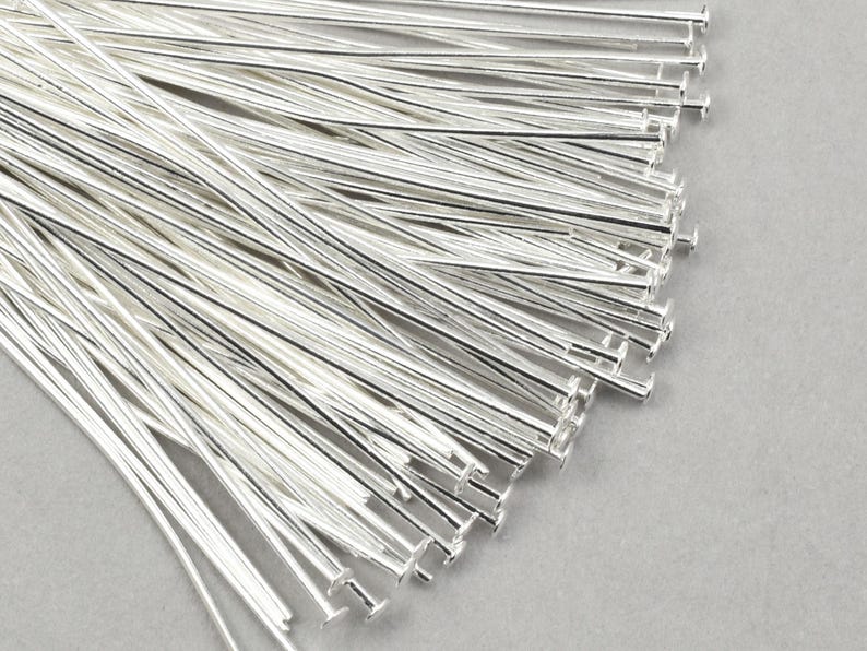 100 Pieces of 1.5" 22 Gauge Head Pin Findings - BRIGHT SILVER Headpins - 38mm 22g Silver Plated Jewelry Headpins for Wire Wrapping #FB521 image 1