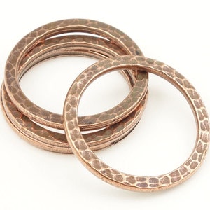 1 Large Hammertone Textured Metal Rings Antique Copper Ring Link Connectors TierraCast Flat Hammered Ring Charms P490 image 3