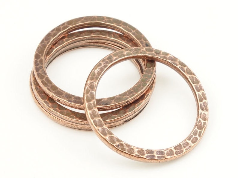 1 Large Hammertone Textured Metal Rings Antique Copper Ring Link Connectors TierraCast Flat Hammered Ring Charms P490 image 3