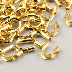 144 Medium Wire Guards for 0.018&quot; to 0.024&quot; Beading Wire - 4.7mm GOLD Wire Guardians - Bright Gold Plated Findings   FB551