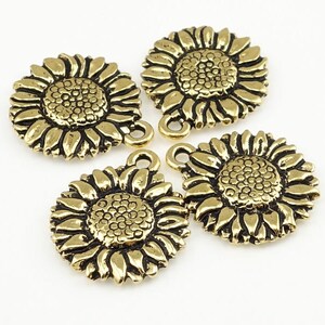 TierraCast SUNFLOWER Charms 18mm Gold Charms by Tierra Cast Pewter Antique Gold Sun Flower Pendants P172 image 3