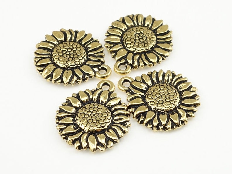 TierraCast SUNFLOWER Charms 18mm Gold Charms by Tierra Cast Pewter Antique Gold Sun Flower Pendants P172 image 3