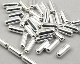 36 Pieces of 9mm x 3mm Rounded Edge Tube Beads - Bright SILVER Heishi Beads - Silver Plated Tubular Spacer Beads   (FB121)