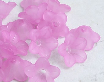 18 LIGHT ORCHID PINK Lucite Flower Bead Frosted Lilac Mauve Pink 7mm x 13mm Trumpet Flower Beads Light Amethyst Purple Pink