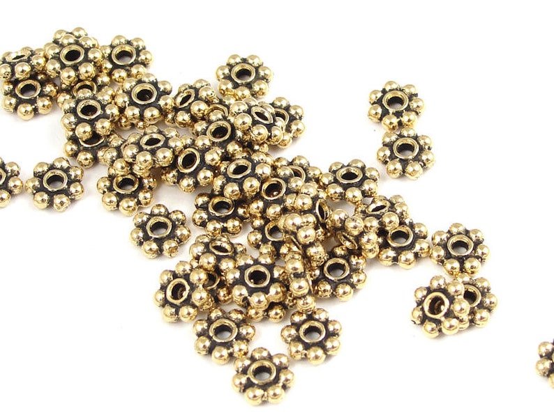 50 Antique Gold Spacers 5mm Bali Beads Daisy Spacers Gold Heishi Beads TierraCast Pewter Metal Beads PS21 image 1