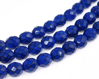 8mm COBALT BLUE Snake Beads - 19 Pcs - Fire Polish Czech Glass Beads - Rich Royal Blue Beads - Dark Sapphire Blue