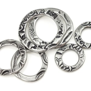 6 Piece Set of Dark Antique Silver Circle Charms TieraCast FLORA RING Charms Silver Charms Metal Ring Bohemian Charms Links Connector Mix