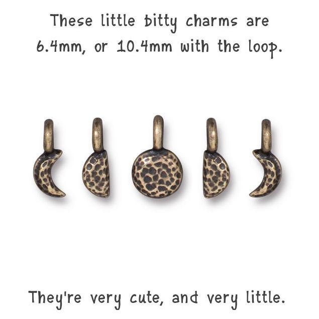TINY 6mm Moon Phases Mini Pendants - Antique Brass Charms - Celestial Lunar Stellar Phases of the Moon Charm Set by TierraCast