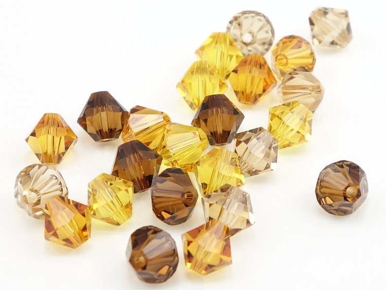 24 AUTUMN TOPAZ MIX 6mm Bicone Beads Assortment with Topaz Sunflower Smoked Topaz and Light Colorado Topaz Fall Beads 5301 5328 6mm image 1