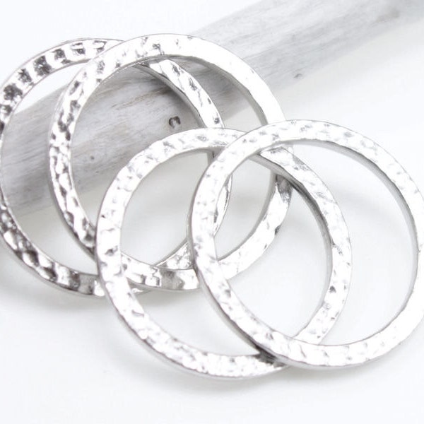 1" Large Hammertone Textured Metal Rings White Bronze Finish Silver Color Ring Link Connectors TierraCast Flat Hammered Ring Charms (P488)