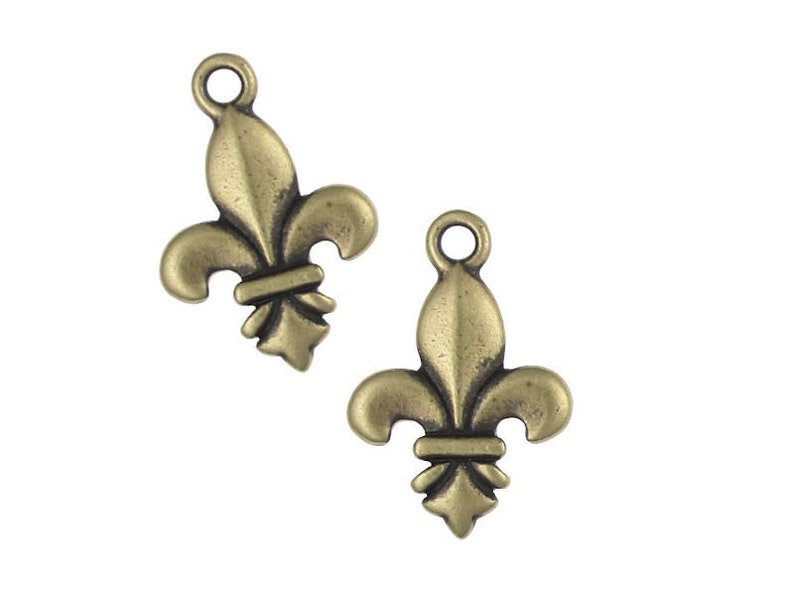 TierraCast Fleur de Lis Pendant Antique Brass Pendant French Lily Tierra Cast Brass Oxide Bronse Large Charm P974 image 1