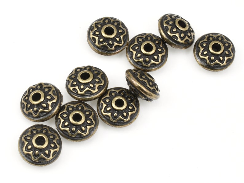 TierraCast Lotus Spacer Bead Antique Brass Beads for Jewelry Making 7mm Diameter Yoga Beads for Meditation Jewelry and Malas P1748 image 5