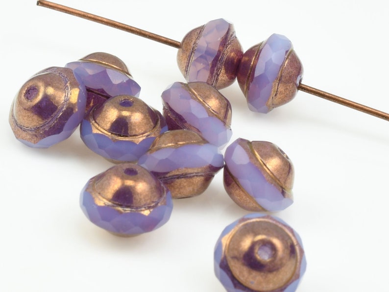 10 Pieces 8mm x 10mm Saturn Beads Lilac Purple Satin with Bronze Finish Purple Beads for Jewelry Making Firepolished Czech Glass image 1