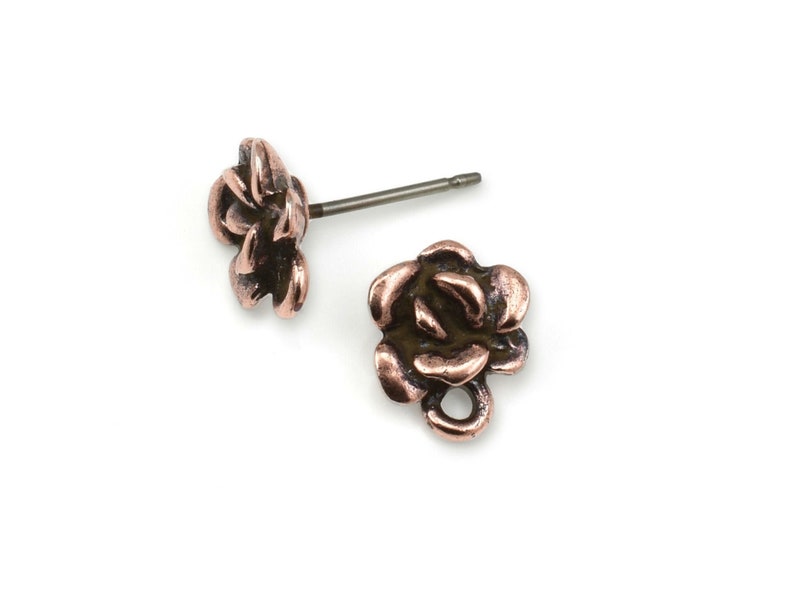 TierraCast Succulent Earring Post Antique Copper Post Earring Findings Copper Ear Findings Studs Hens and Chicks Plant Posts P1990 image 1