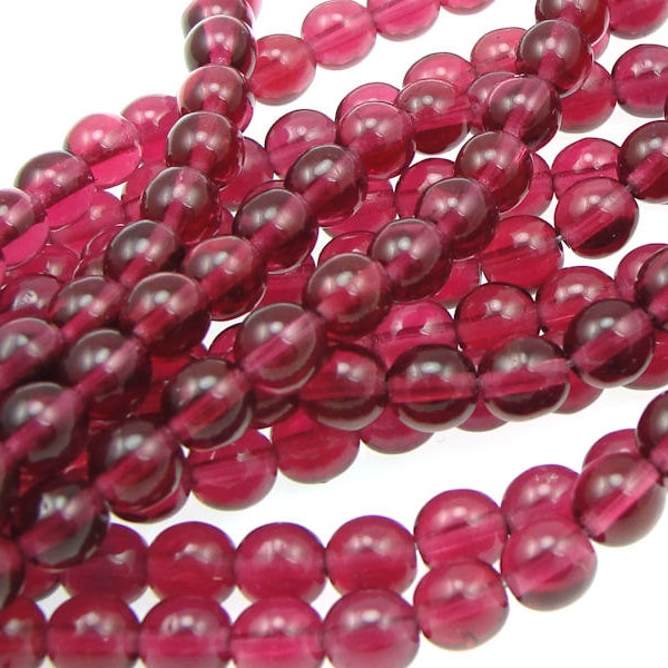 50 FUCHSIA 6mm Beads Czech Glass Beads - Dark Wine Red Dark Pink Beads - 6mm Round Pressed Glass Druks