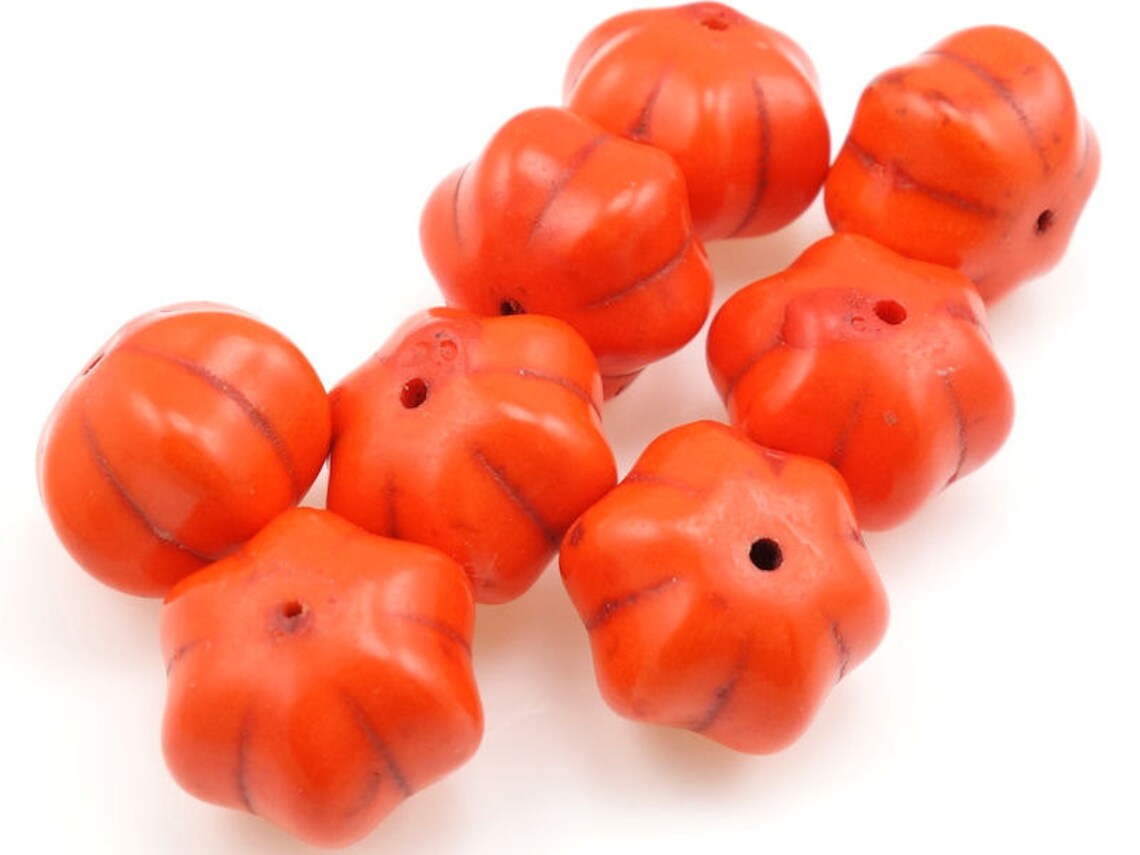 8 Orange Pumpkin Beads 18mm X 13mm Dyed Ceramic Beads Etsy