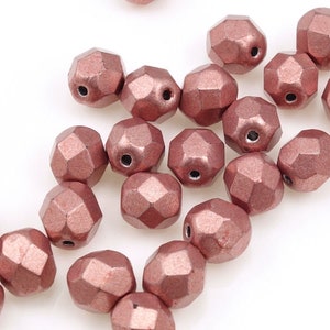 25 6mm Pink Beads Fire Polish Czech Glass Beads METALLIC BLOOMING DAHLIA Vintage Rose Pink Jewelry Beads 6mm Round Faceted Czech Beads Bild 4