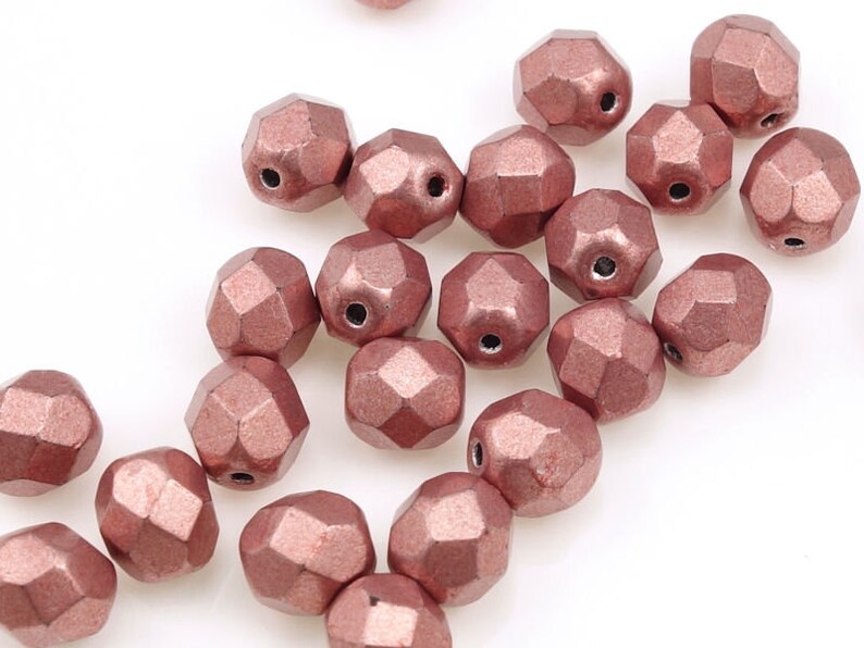 25 6mm Pink Beads Fire Polish Czech Glass Beads METALLIC BLOOMING DAHLIA Vintage Rose Pink Jewelry Beads 6mm Round Faceted Czech Beads Bild 4