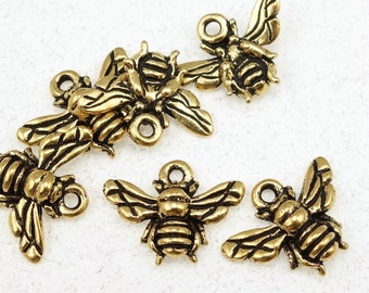TierraCast Honeybee Charms - Antique Gold Honey Bee Charms - 16mm x 12mm Insect Bug Bee Gold Charms Tierra Cast (P136)