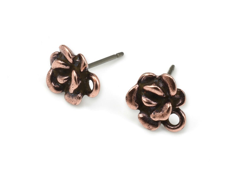 TierraCast Succulent Earring Post Antique Copper Post Earring Findings Copper Ear Findings Studs Hens and Chicks Plant Posts P1990 image 3