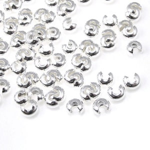 144 3mm Crimp Covers Silver Crimp Covers Bright Plated Silver Crimp Ends Silver Findings Crimp Findings FB11 image 2