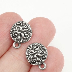 Dark Antique Silver Earring Posts TierraCast JARDIN Post Earring Findings Antique Pewter Fancy Ear Findings Bohemian Earring Studs P1414 image 4