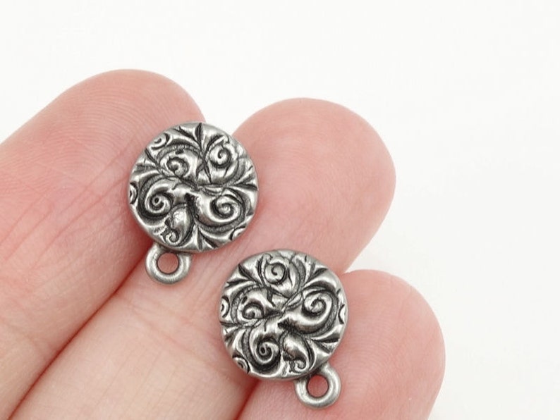 Dark Antique Silver Earring Posts TierraCast JARDIN Post Earring Findings Antique Pewter Fancy Ear Findings Bohemian Earring Studs P1414 image 4