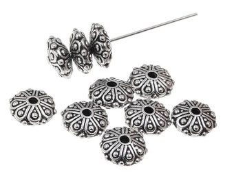 Antique Silver Beads Silver Bali Beads TierraCast OASIS RONDELLE Beads 9mm x 4mm Puffy Saucer Beads Donut Beads for Jewelry Making (P303)