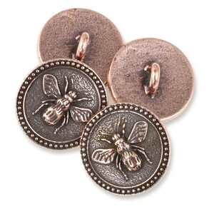 TierraCast Bee Button Clasp for Leather Jewelry Antique Copper Button Findings Honey Bee Summer Pollinator Closure P1987 image 3
