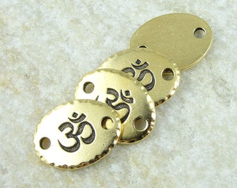 OM Link by TierraCast - Antique Gold Leather Findings Rivetable Focal Bar Link Mindfulness Aum Yoga Charms for Meditation Jewelry (PF766)